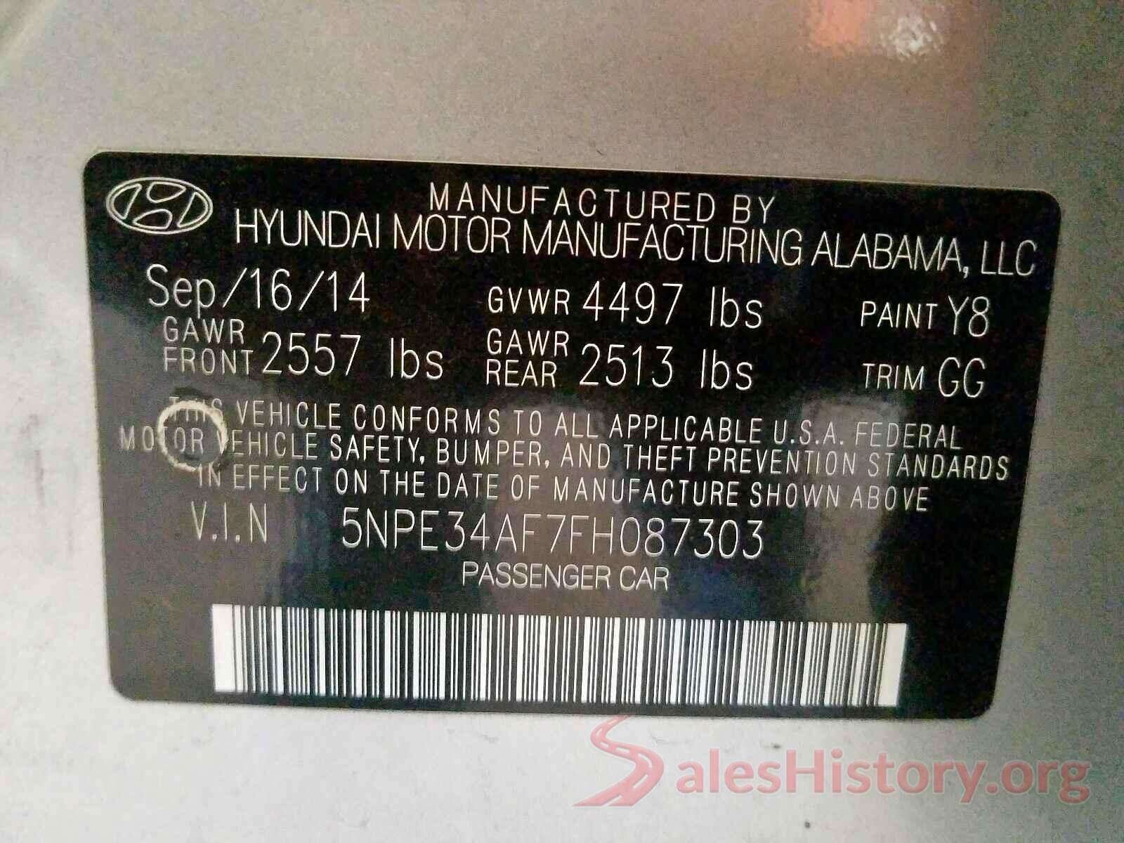 5XXGW4L27JG206692 2015 HYUNDAI SONATA