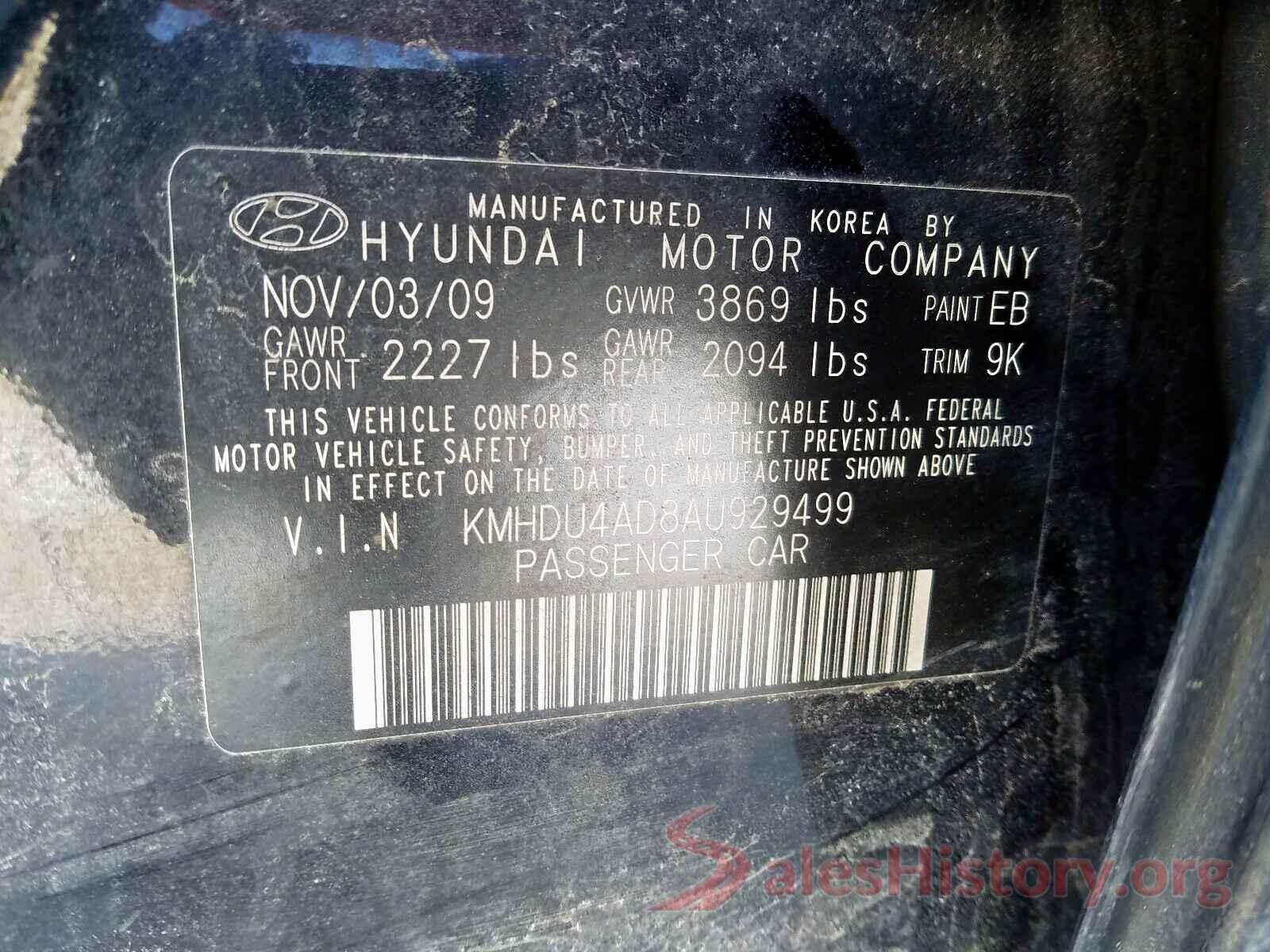 2T3YFREV7HW315914 2010 HYUNDAI ELANTRA