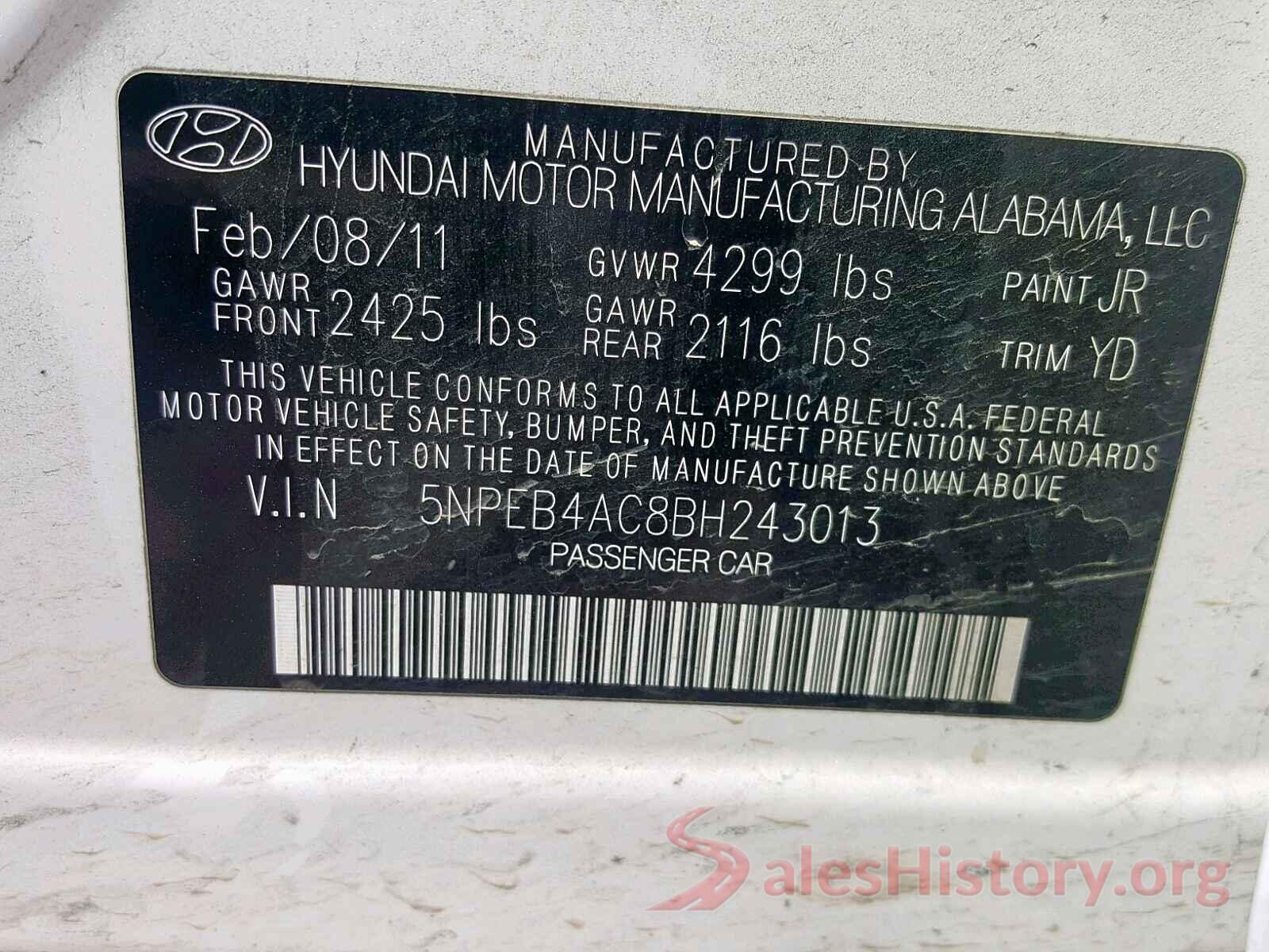 KM8J23A43JU727141 2011 HYUNDAI SONATA