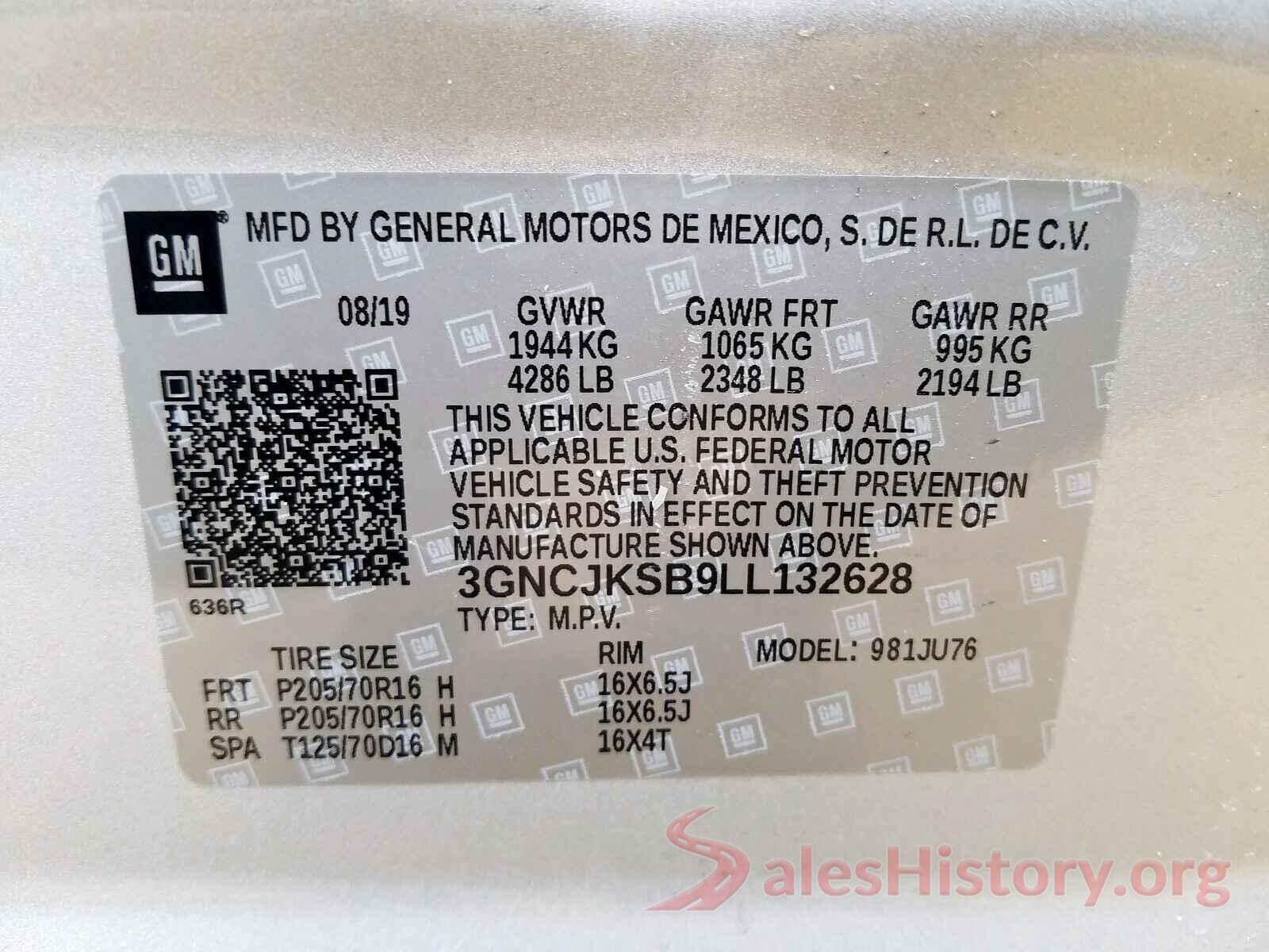 3GNCJKSB9LL132628 2020 CHEVROLET TRAX