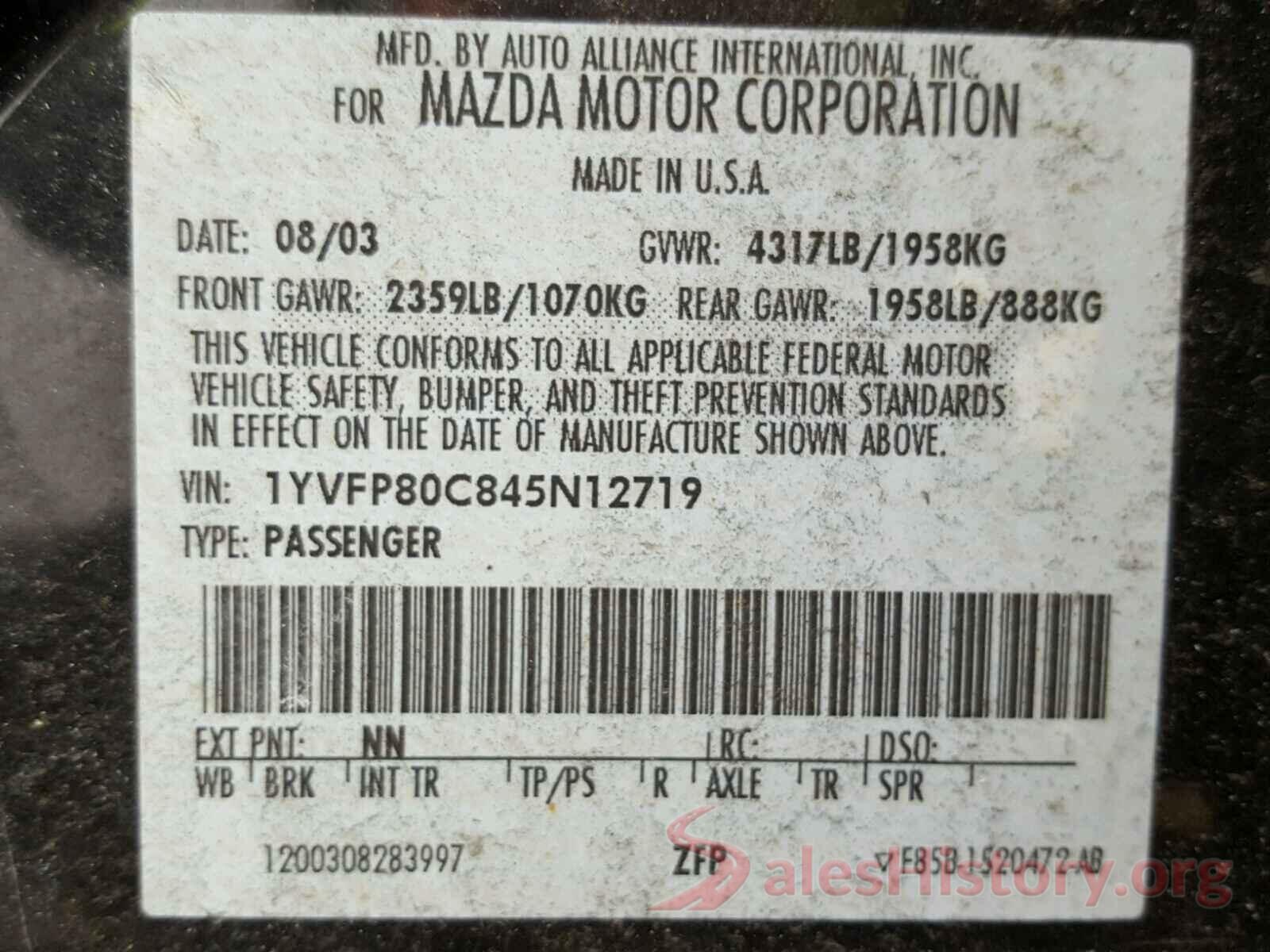 5YFEPRAE7LP042403 2004 MAZDA 6