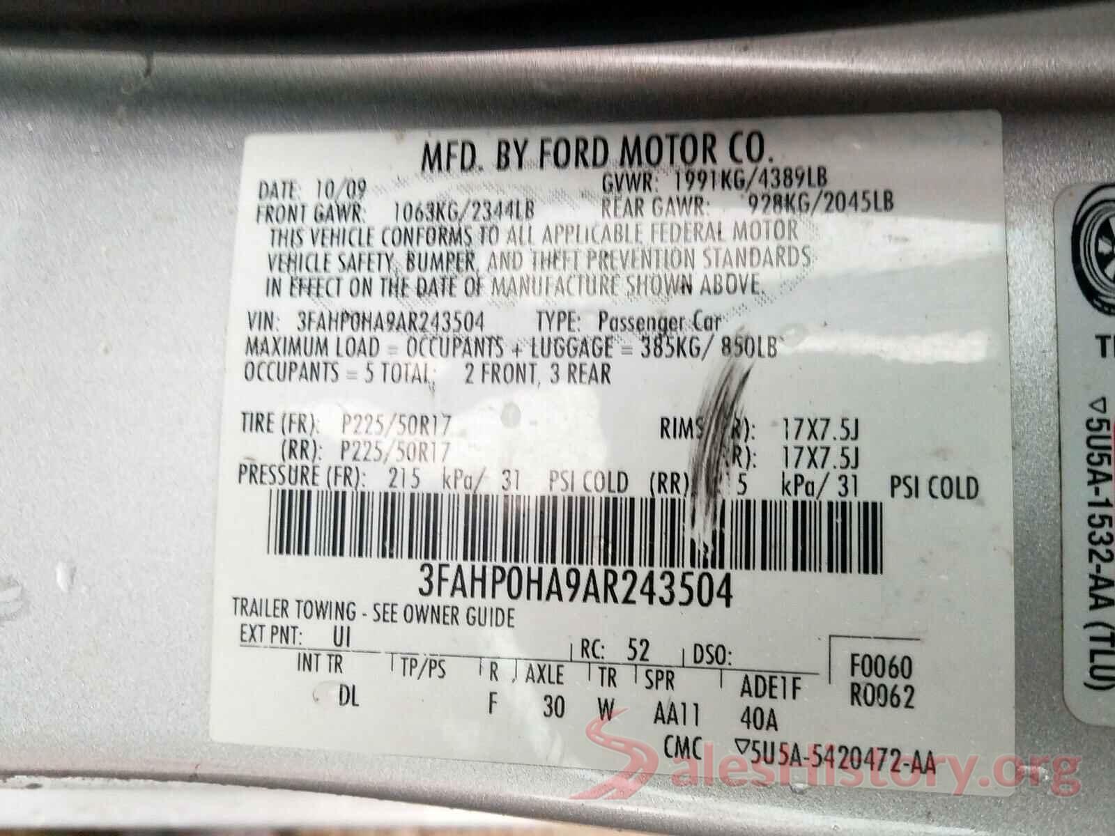 KMHT36AH2LU006189 2010 FORD FUSION