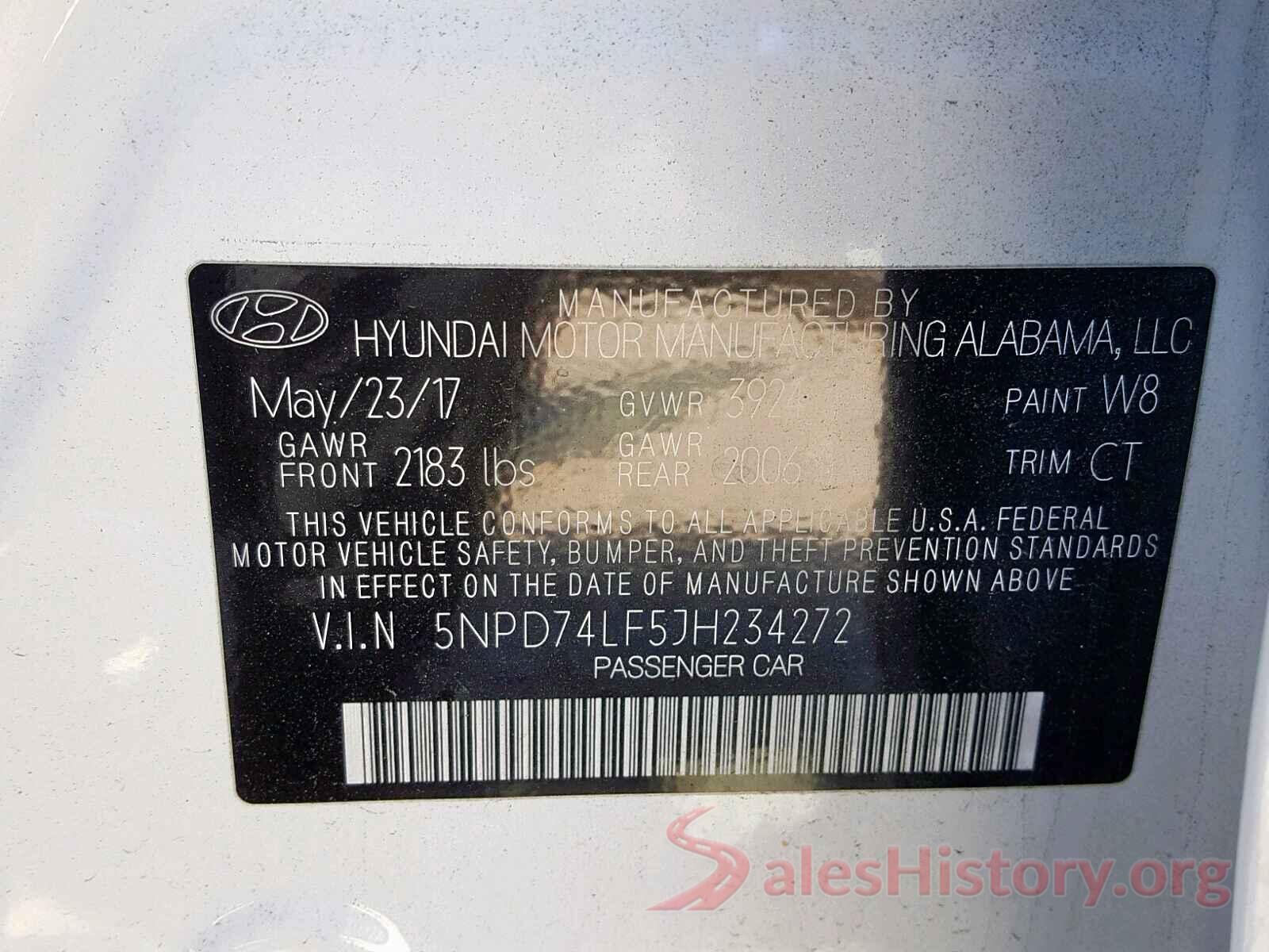 5XXGT4L34JG235200 2018 HYUNDAI ELANTRA