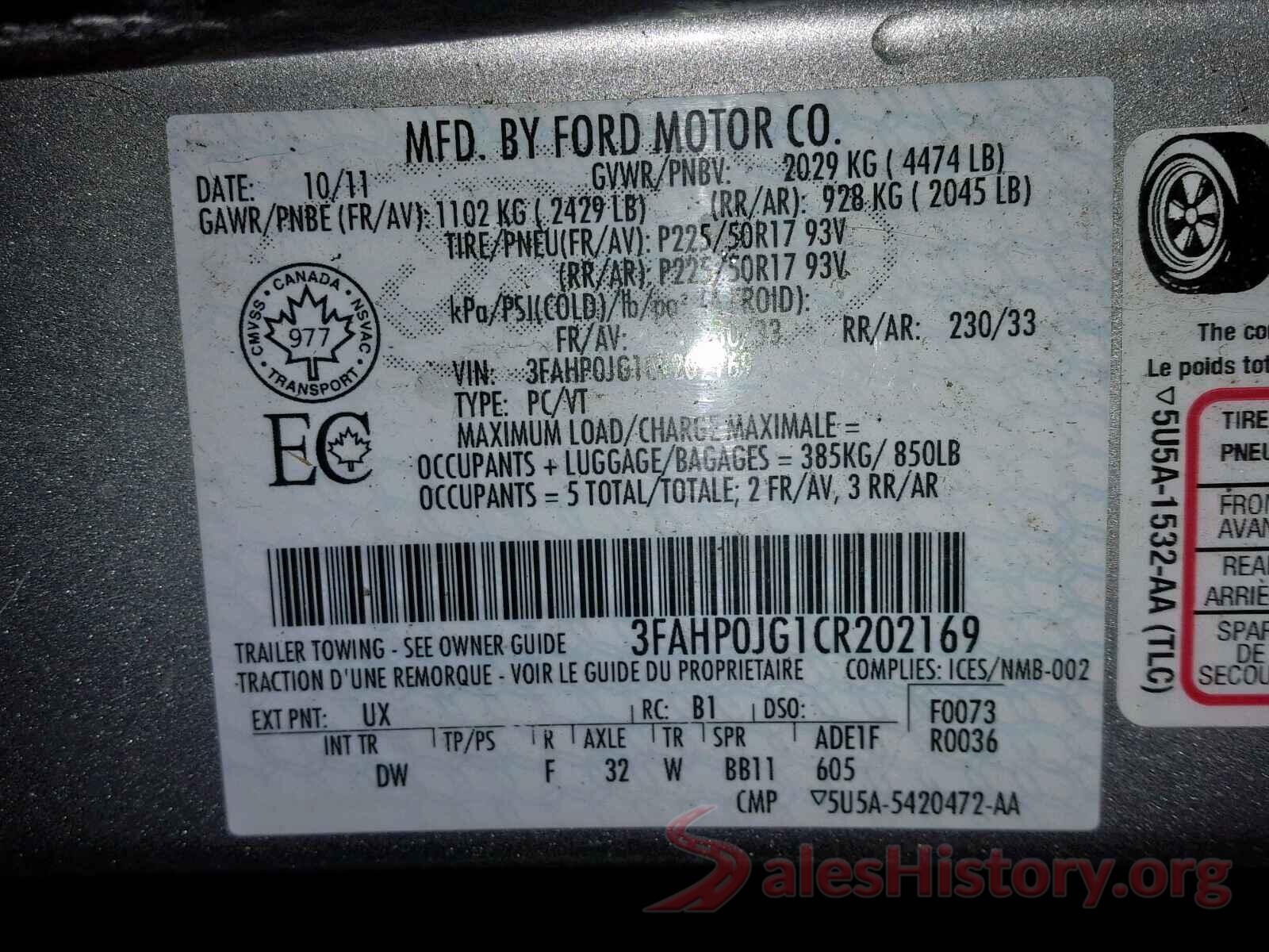 1FTYR1YM5GKA89276 2012 FORD FUSION SEL