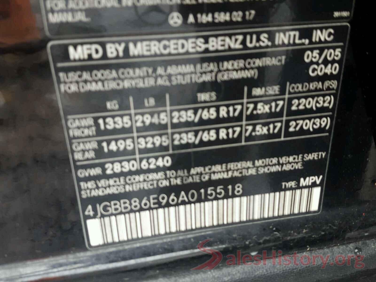 5N1AZ2MH6GN106077 2006 MERCEDES-BENZ ML 350