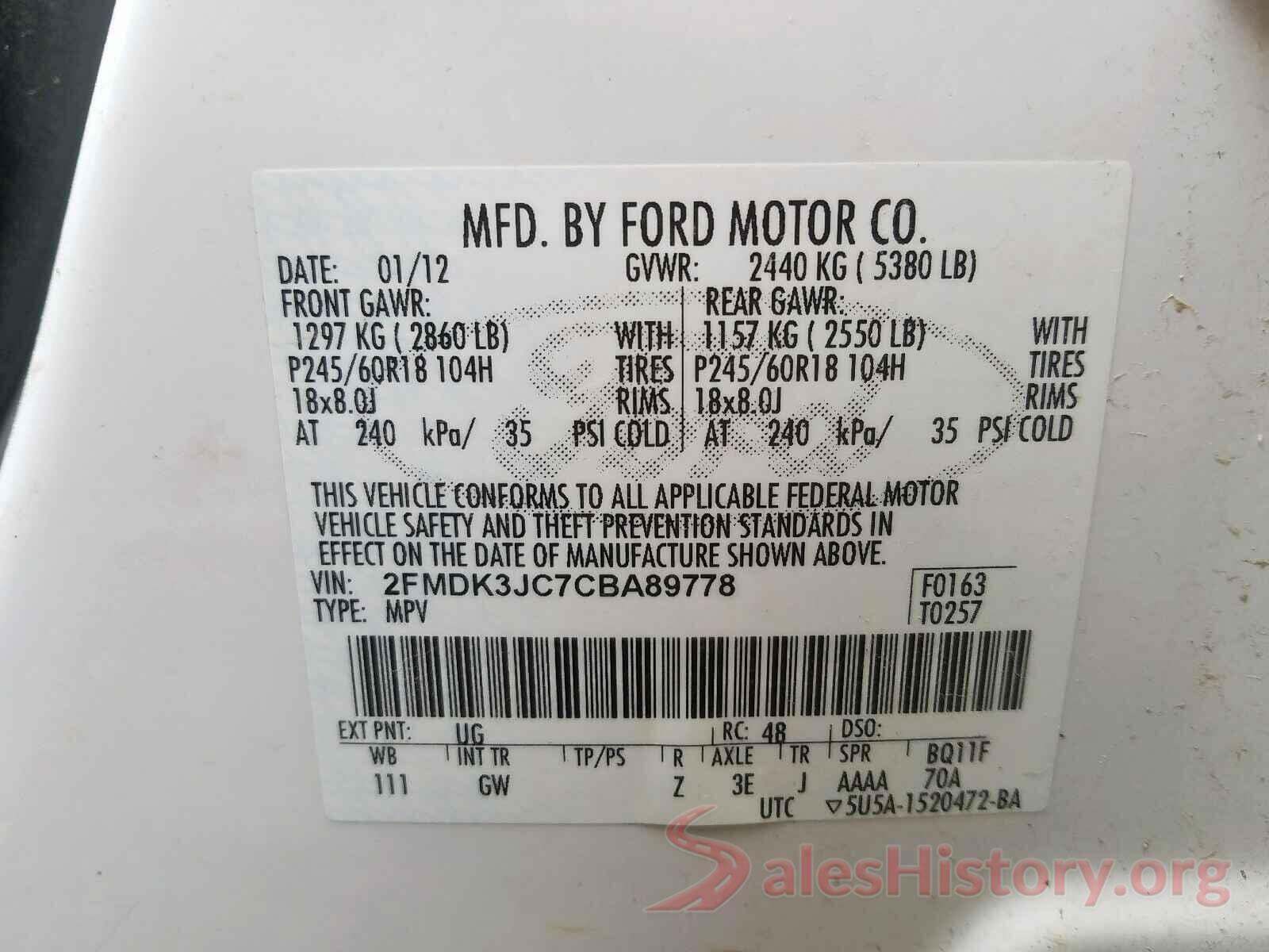 5NPDH4AE6GH734327 2012 FORD EDGE