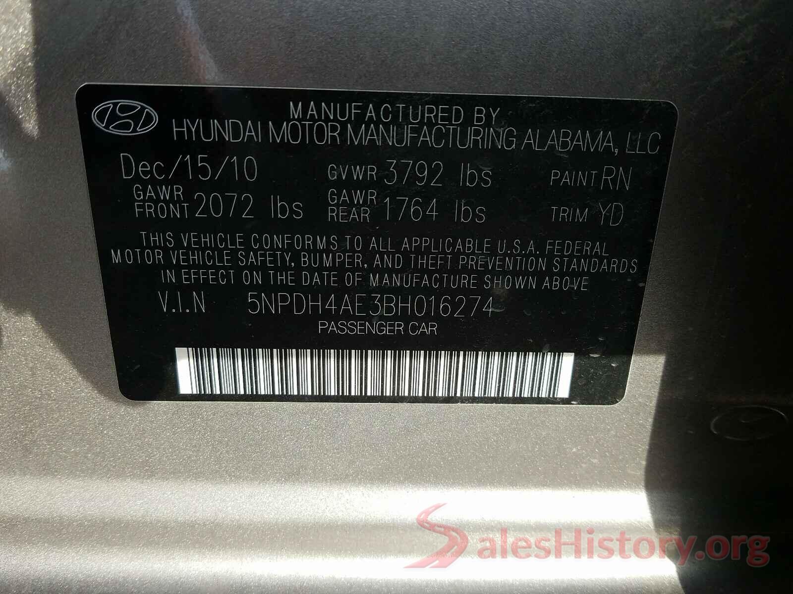 JF1VA1A61L9813042 2011 HYUNDAI ELANTRA