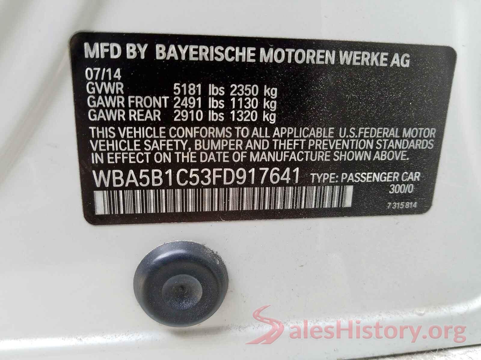 KM8SR4HF0HU251678 2015 BMW 5 SERIES