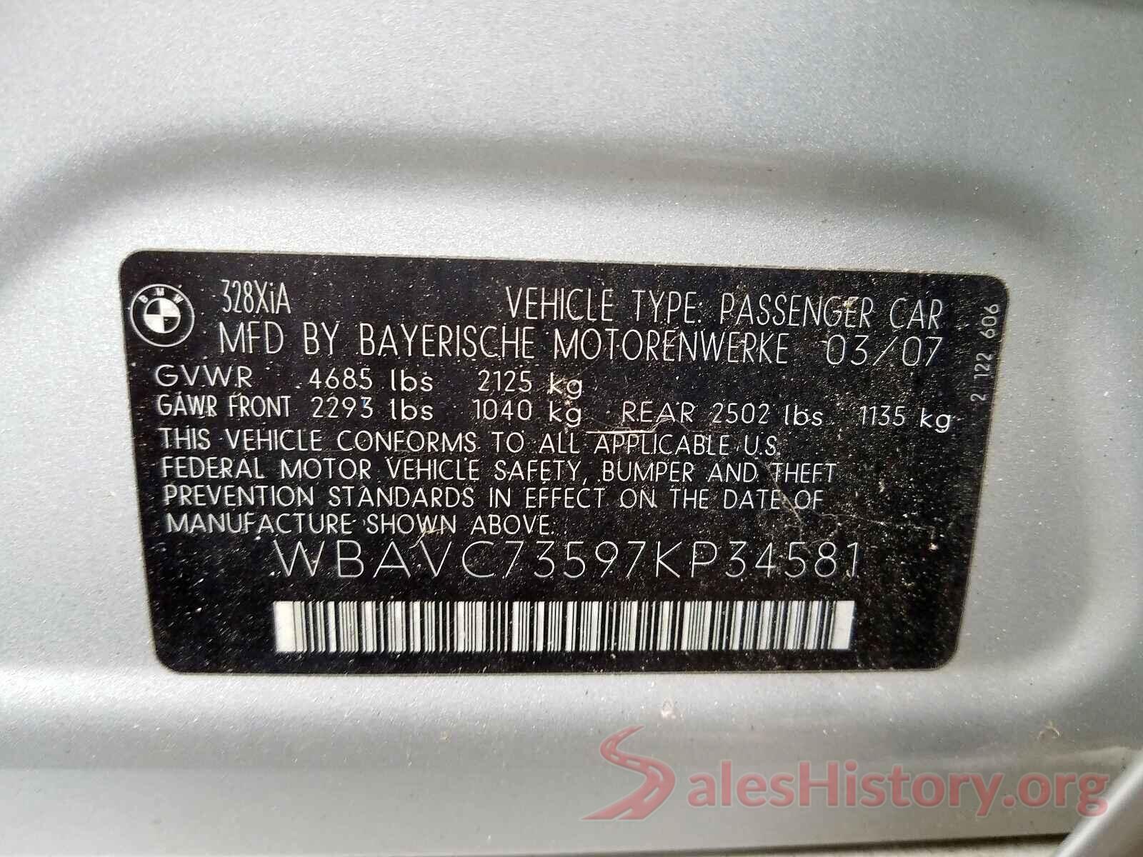 5NMS33AD6KH041125 2007 BMW 3 SERIES