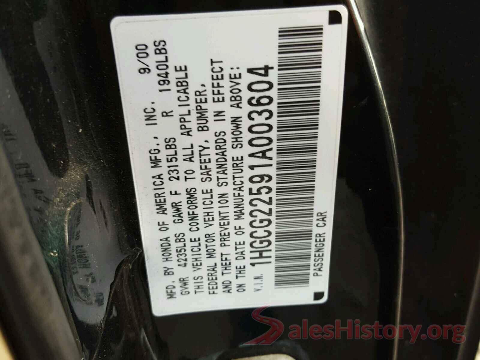 SALYL2EV7KA795502 2001 HONDA ACCORD