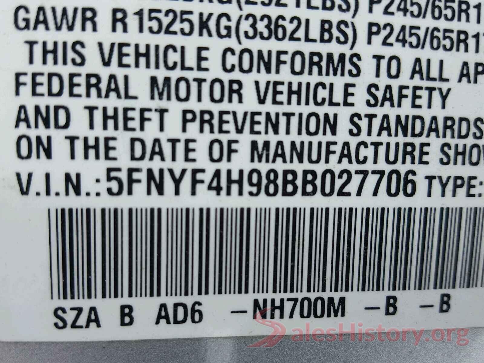 KMHFH4JG8GA521750 2011 HONDA PILOT