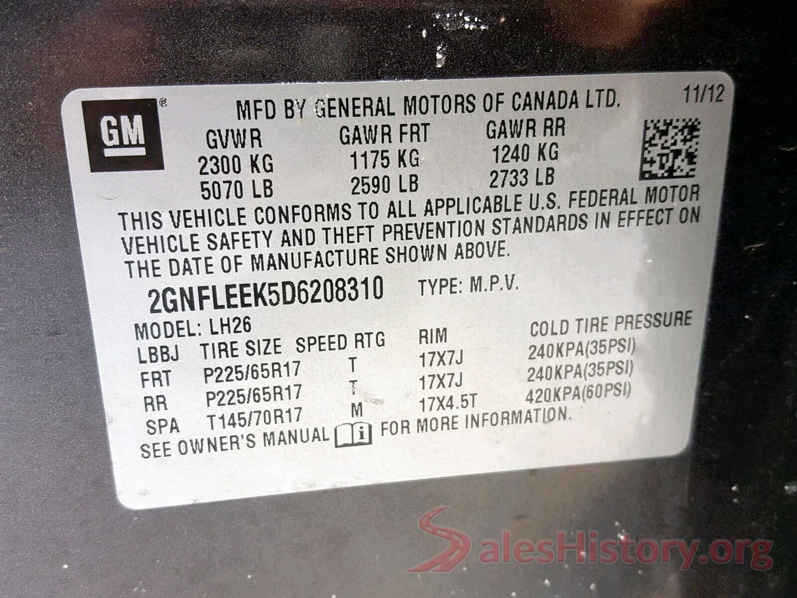 5NPD74LF6LH535622 2013 CHEVROLET EQUINOX LT