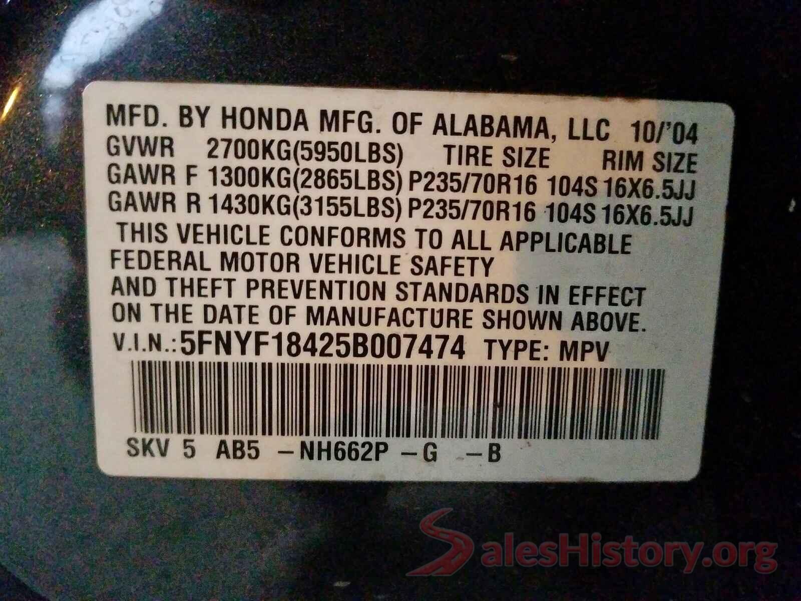 KM8J3CA40HU431453 2005 HONDA PILOT