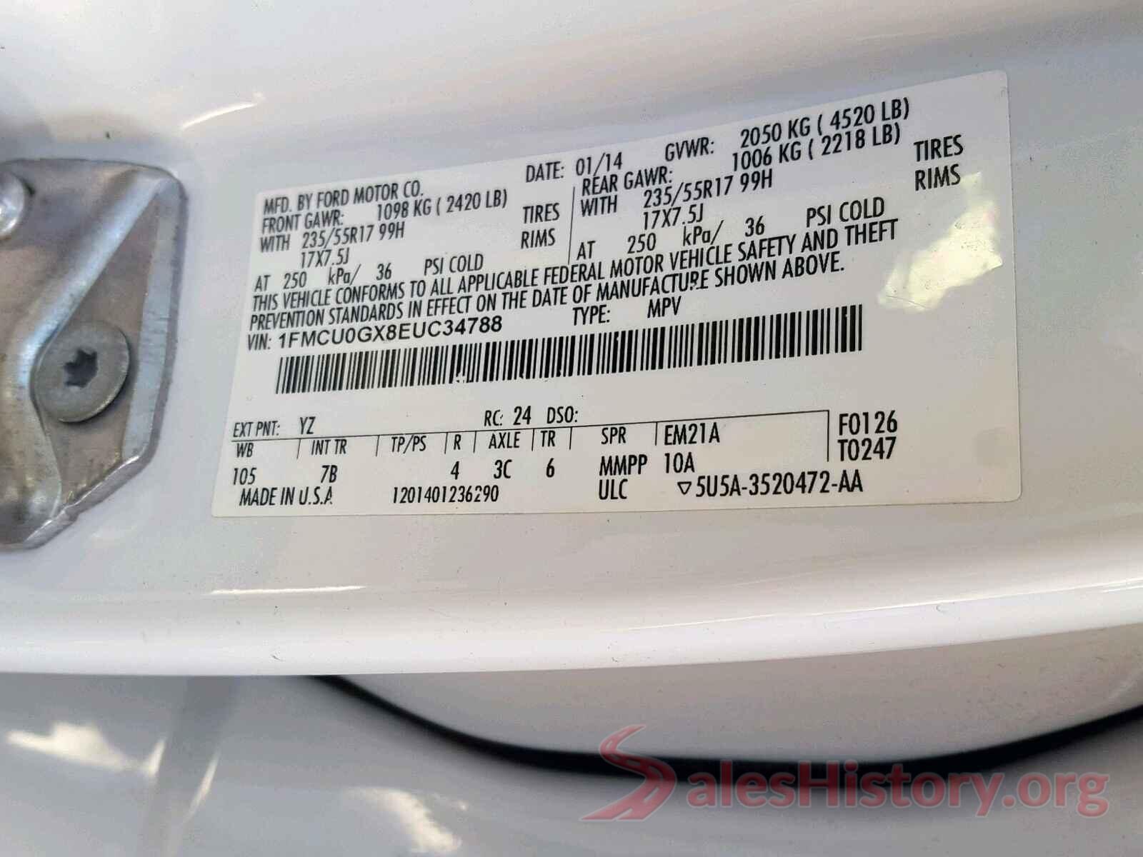 5NMZTDLB8JH094410 2014 FORD ESCAPE SE