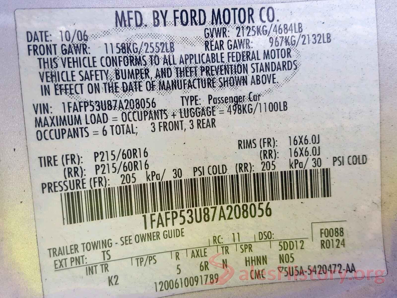 JA4AR3AU2JU022695 2007 FORD TAURUS