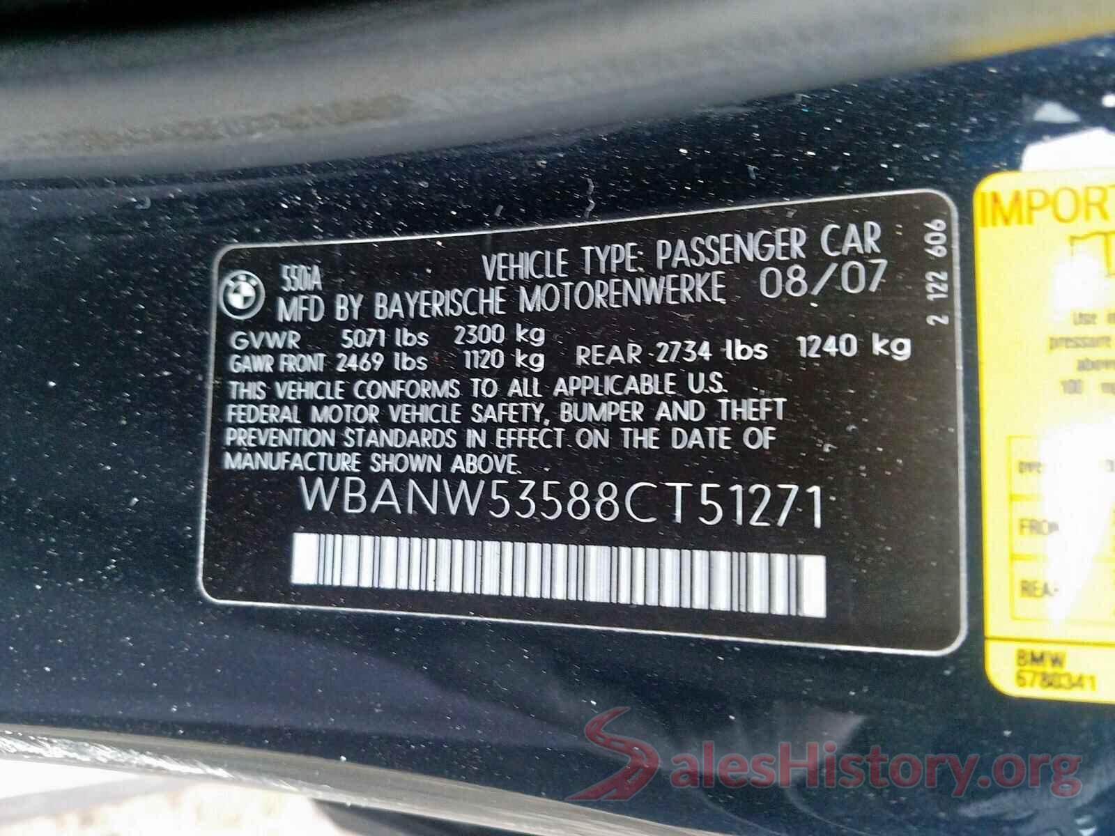 3FA6P0G7XLR144173 2008 BMW 5 SERIES