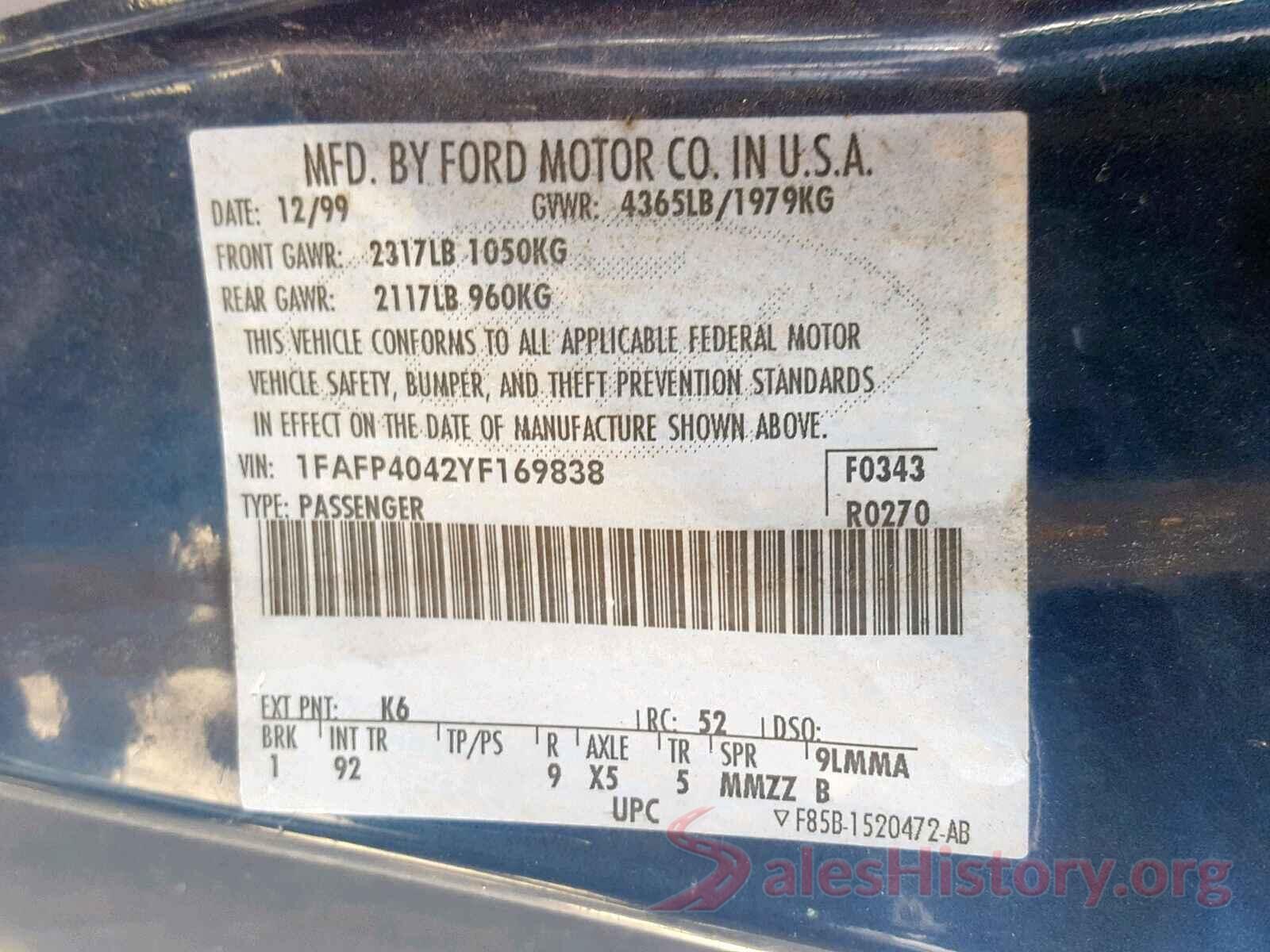 1HGCV1F31JA262211 2000 FORD MUSTANG