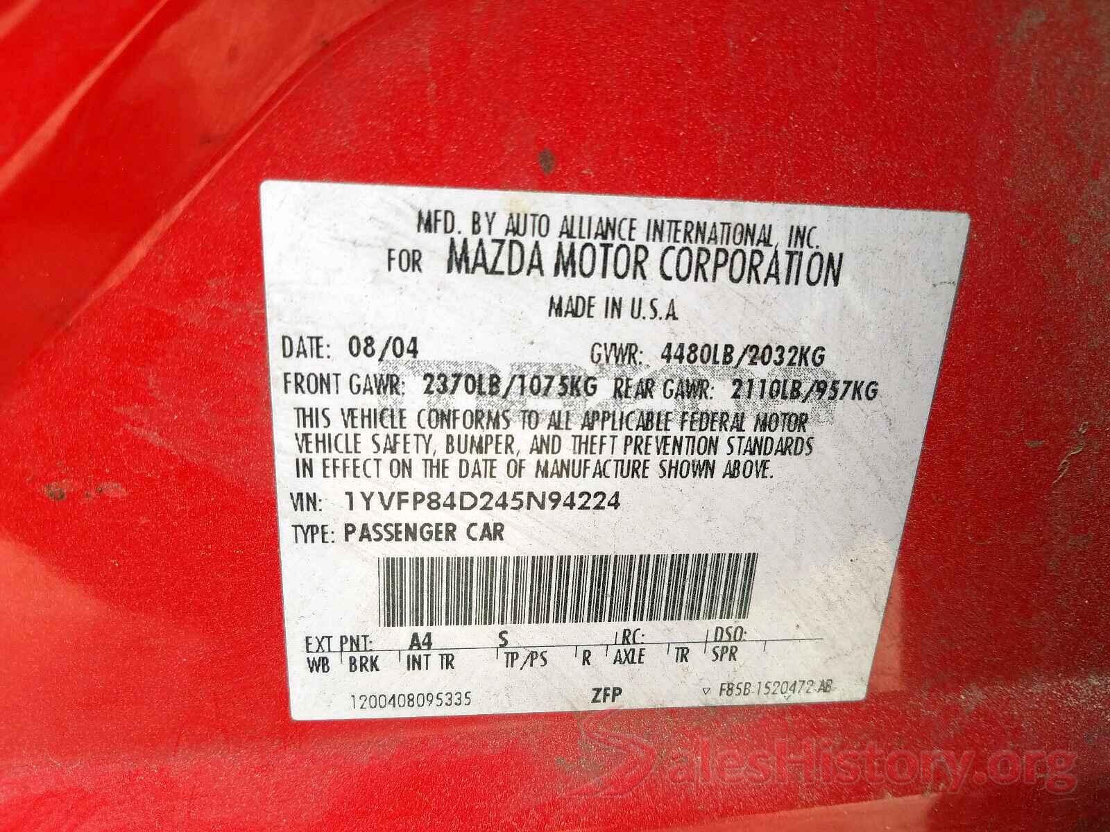 3N1CN7AP6HL826694 2004 MAZDA 6