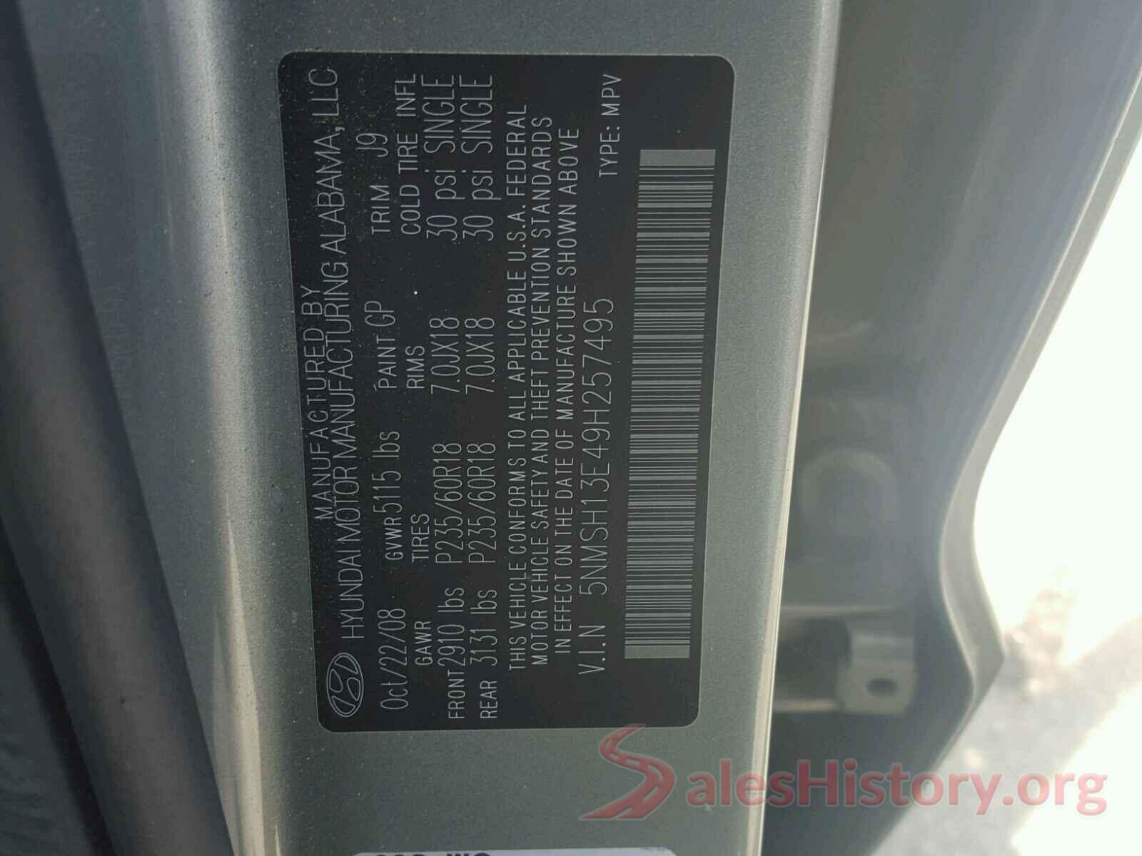 3VV2B7AX5LM054100 2009 HYUNDAI SANTA FE