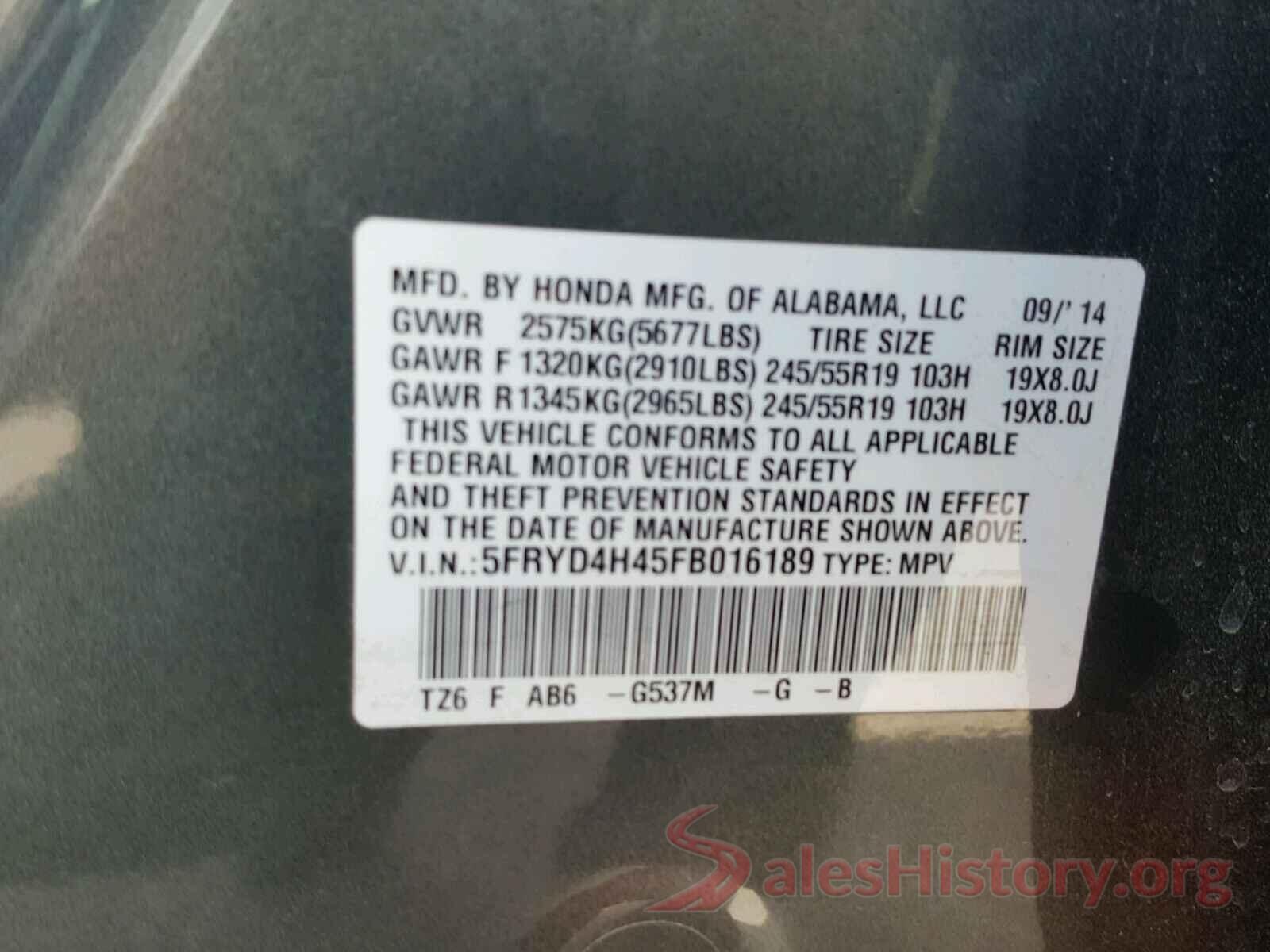 5XXGU4L37GG065324 2015 ACURA MDX