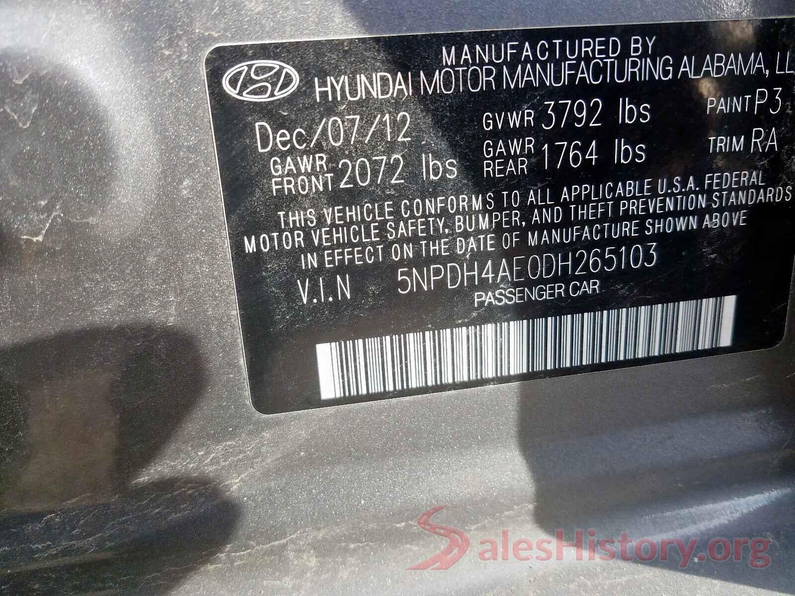 5YFBURHE1HP672586 2013 HYUNDAI ELANTRA