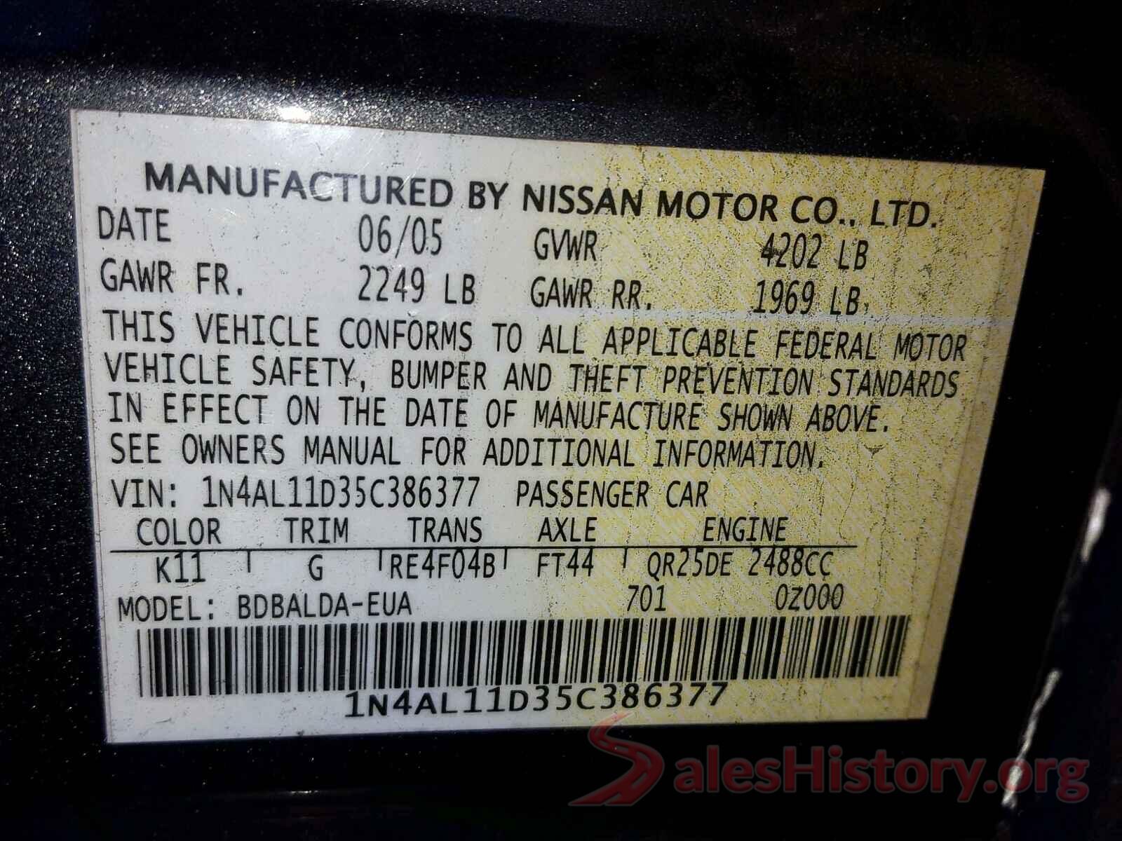 5TDDKRFH5GS234137 2005 NISSAN ALTIMA S