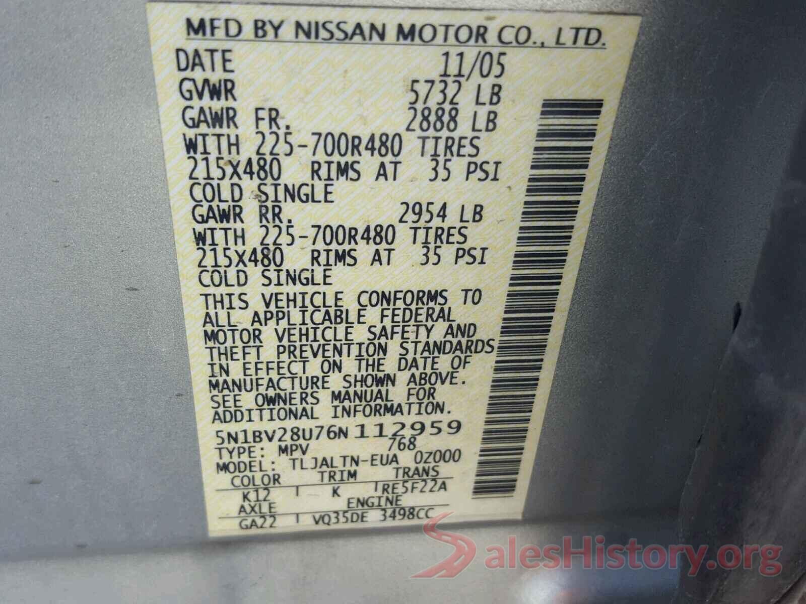 3TMAZ5CN6GM020596 2006 NISSAN QUEST