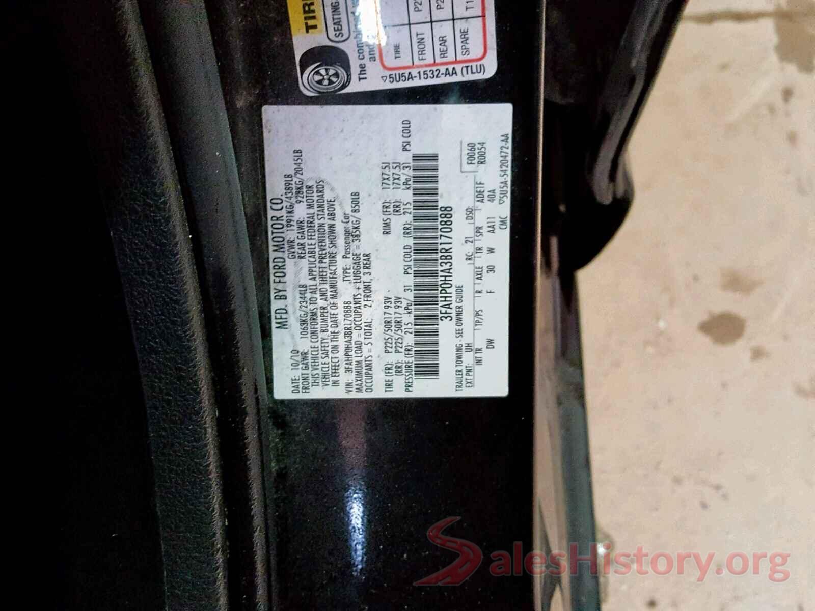 WDDUG8GB7JA409486 2011 FORD FUSION SE