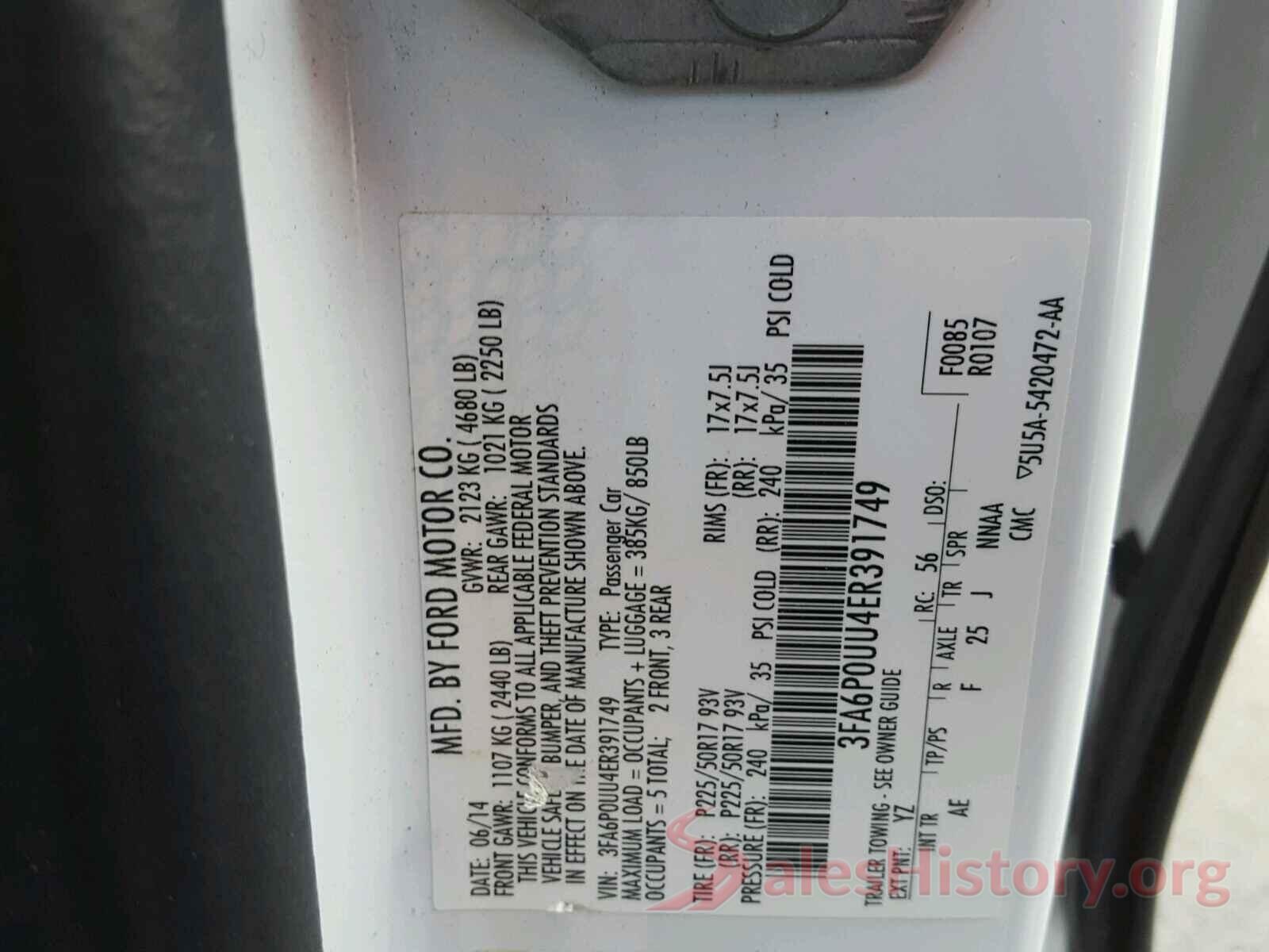 5NPD84LF1HH143474 2014 FORD FUSION