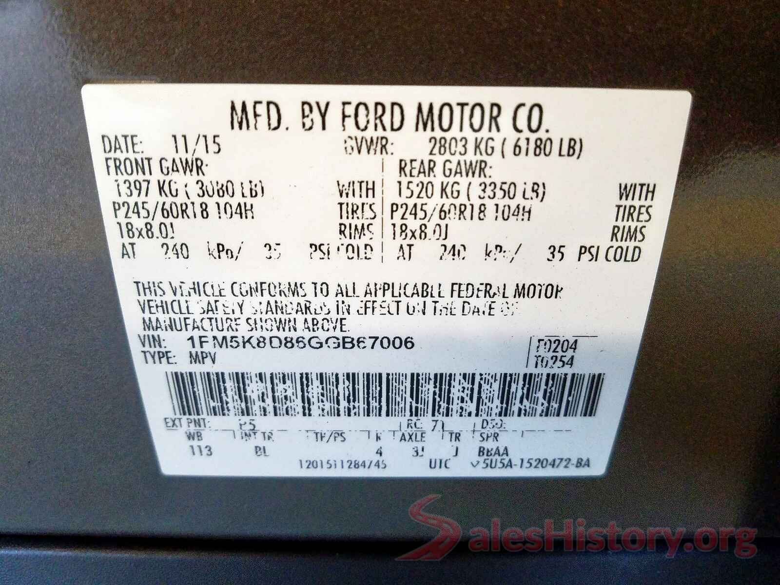 2T3J1RFV9KW020979 2016 FORD EXPLORER