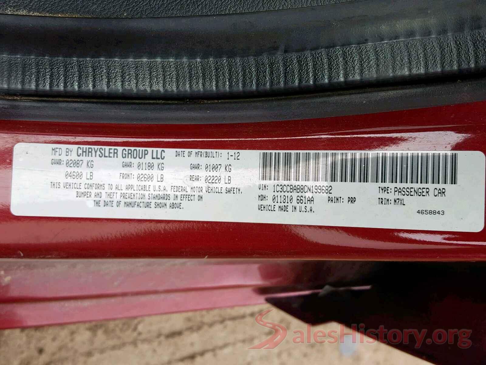 19XFC2F75GE200374 2012 CHRYSLER 200