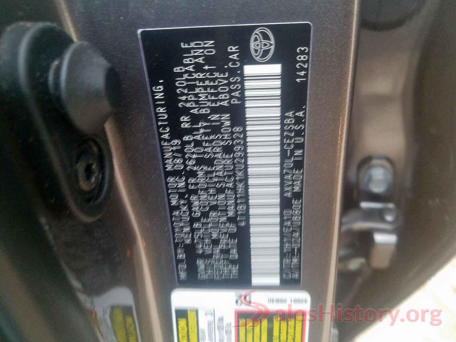 4T1B11HK1KU299328 2019 TOYOTA CAMRY