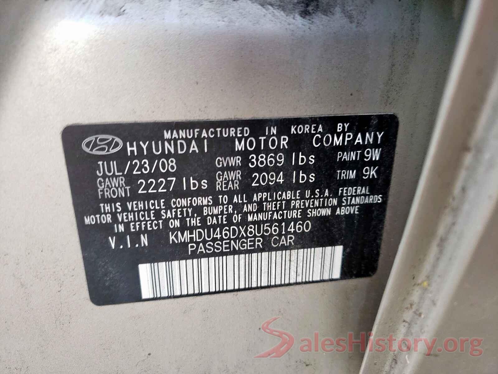 5NMZU3LB9JH058037 2008 HYUNDAI ELANTRA