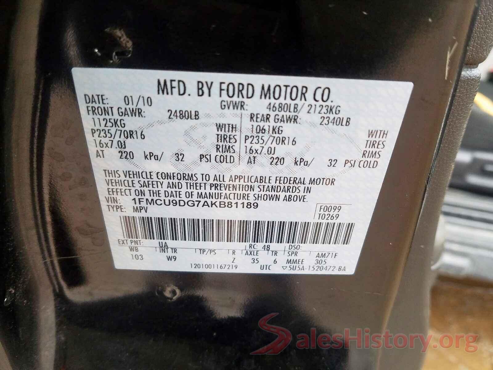 KNDJN2A26G7242911 2010 FORD ESCAPE