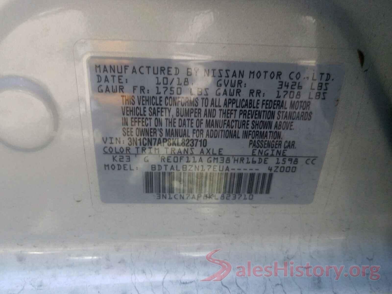 3N1CN7AP8KL823710 2019 NISSAN VERSA