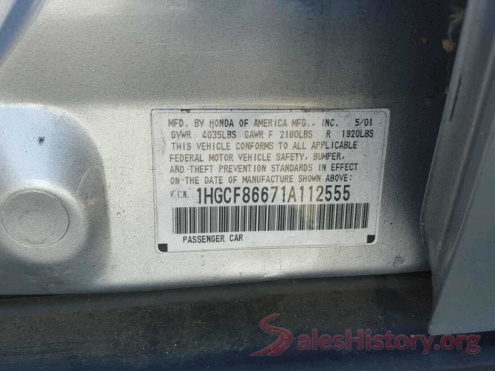 3HGGK5H45KM702720 2001 HONDA ACCORD