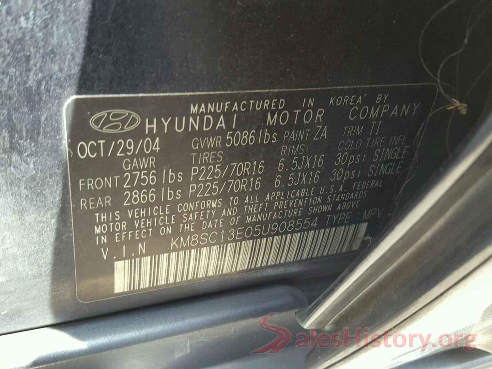 2T2ZZMCA6HC047667 2005 HYUNDAI SANTA FE