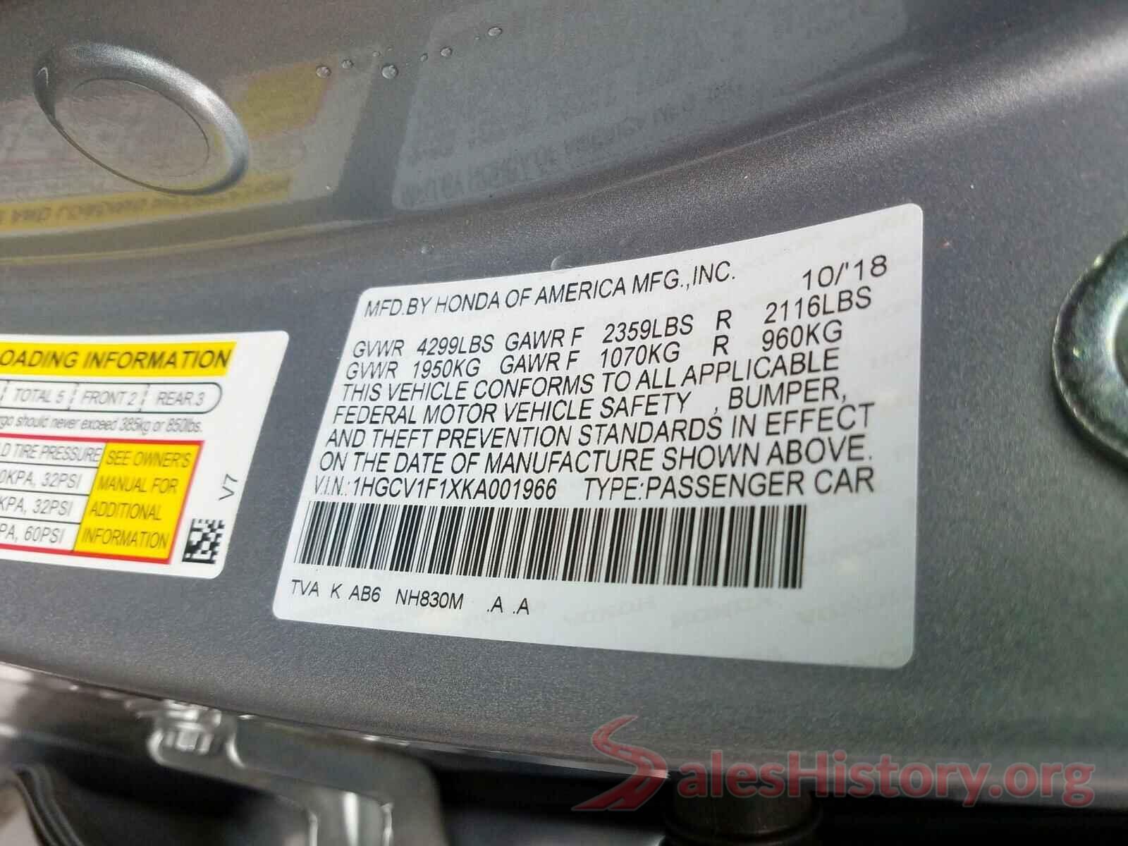 5YFBURHE5JP836301 2019 HONDA ACCORD