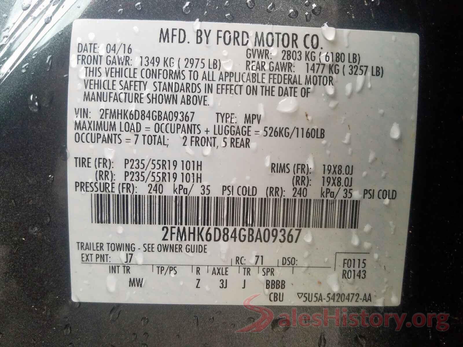 5YJYGDEE2LF006835 2016 FORD FLEX