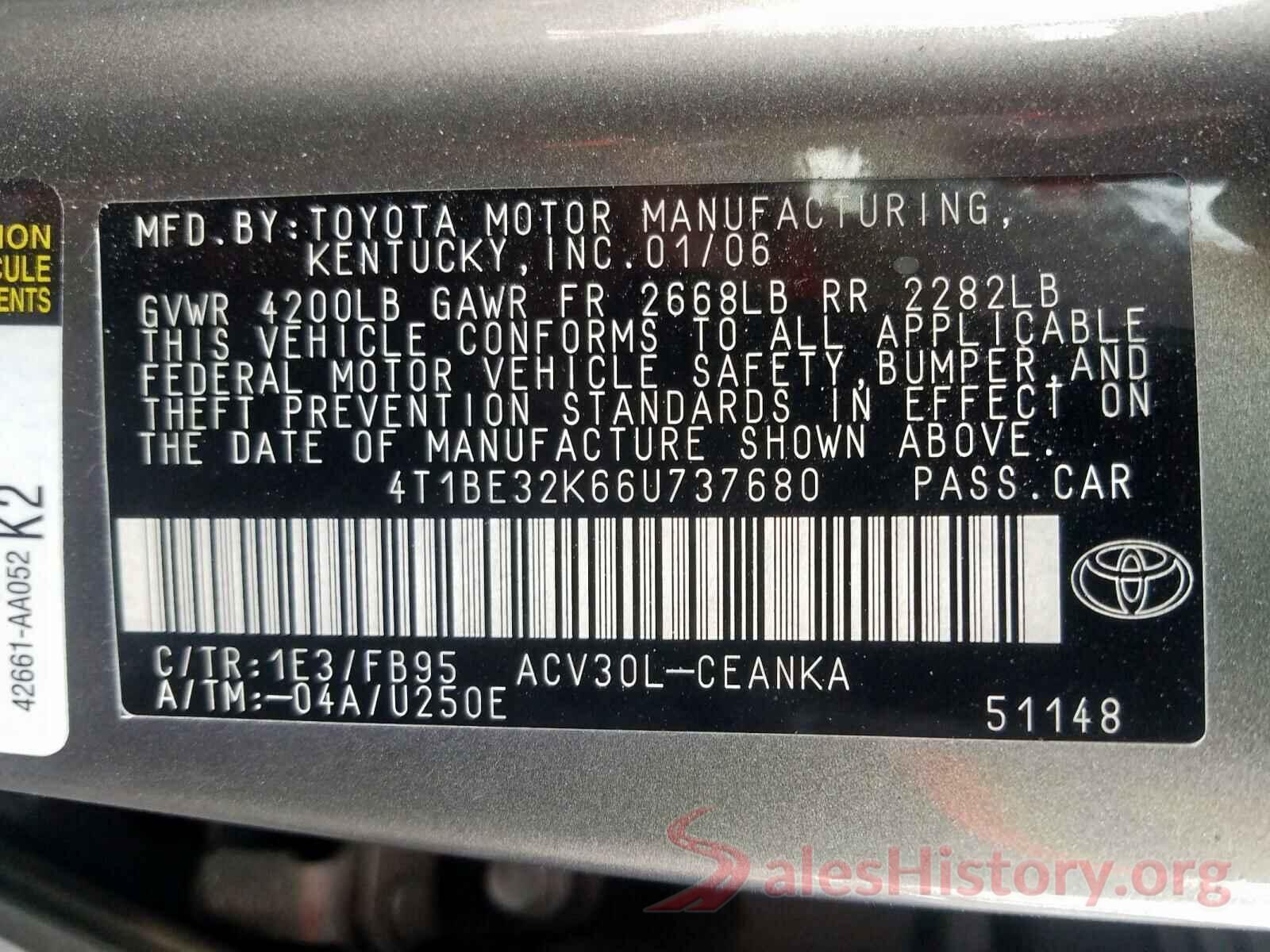 3VW2B7AJ9HM319423 2006 TOYOTA CAMRY