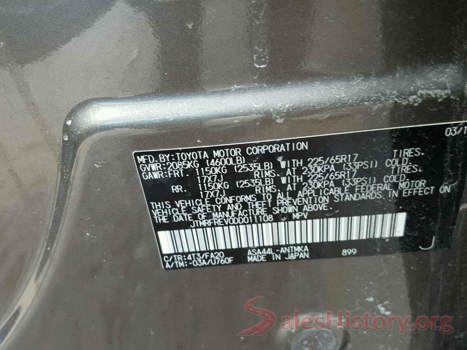 JTMRFREV0DD011108 2013 TOYOTA RAV4