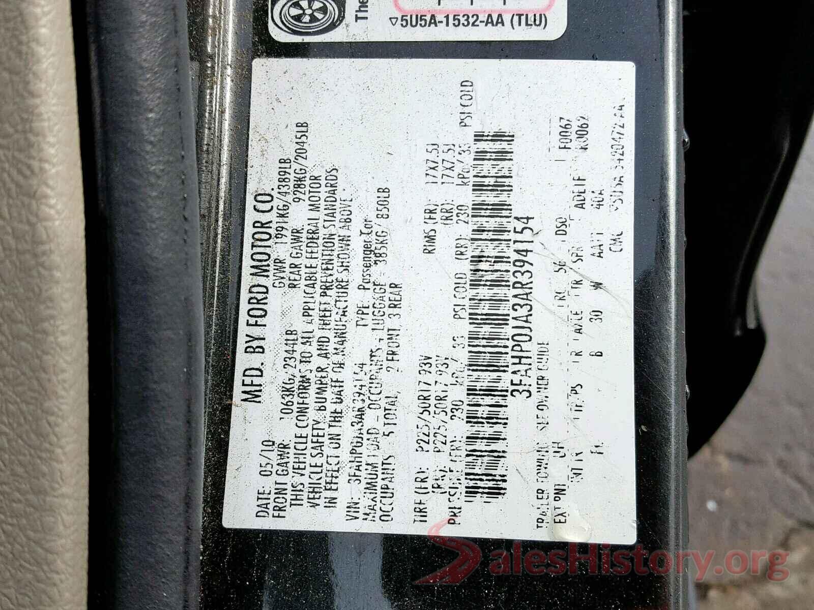 JTNB11HK6J3014398 2010 FORD FUSION SEL