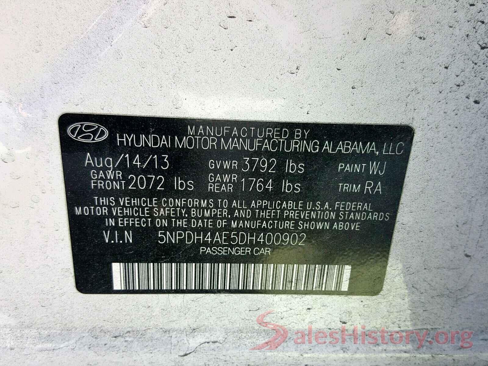 5NPDH4AE5DH400902 2013 HYUNDAI ELANTRA