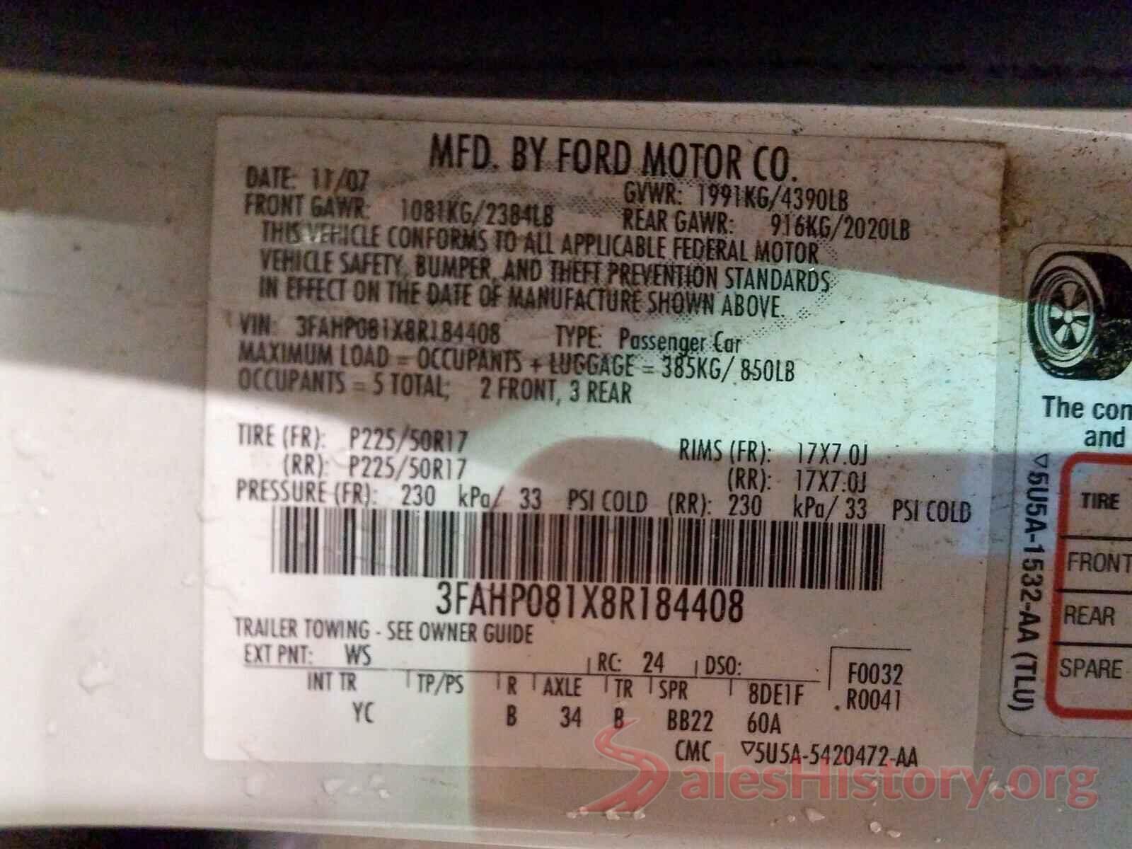 KM8J33ALXKU889063 2008 FORD FUSION