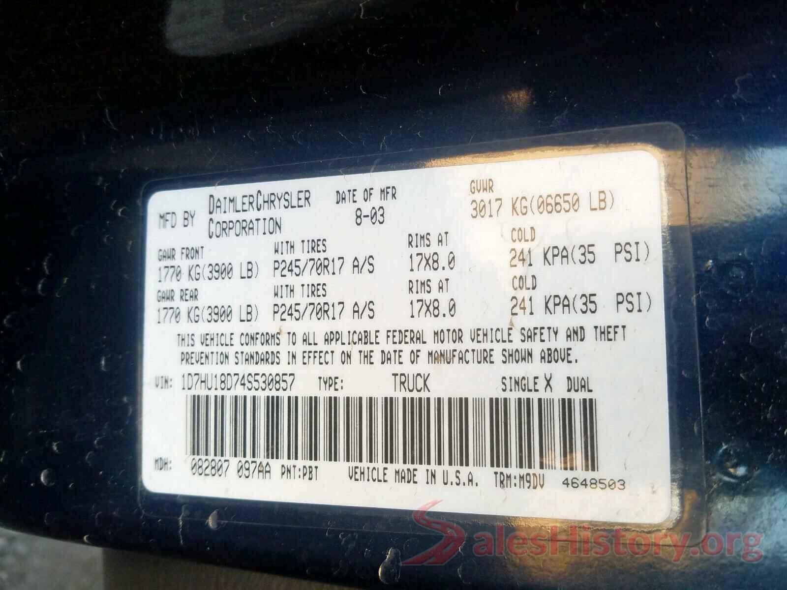 KNDCC3LC1H5053767 2004 DODGE RAM 1500