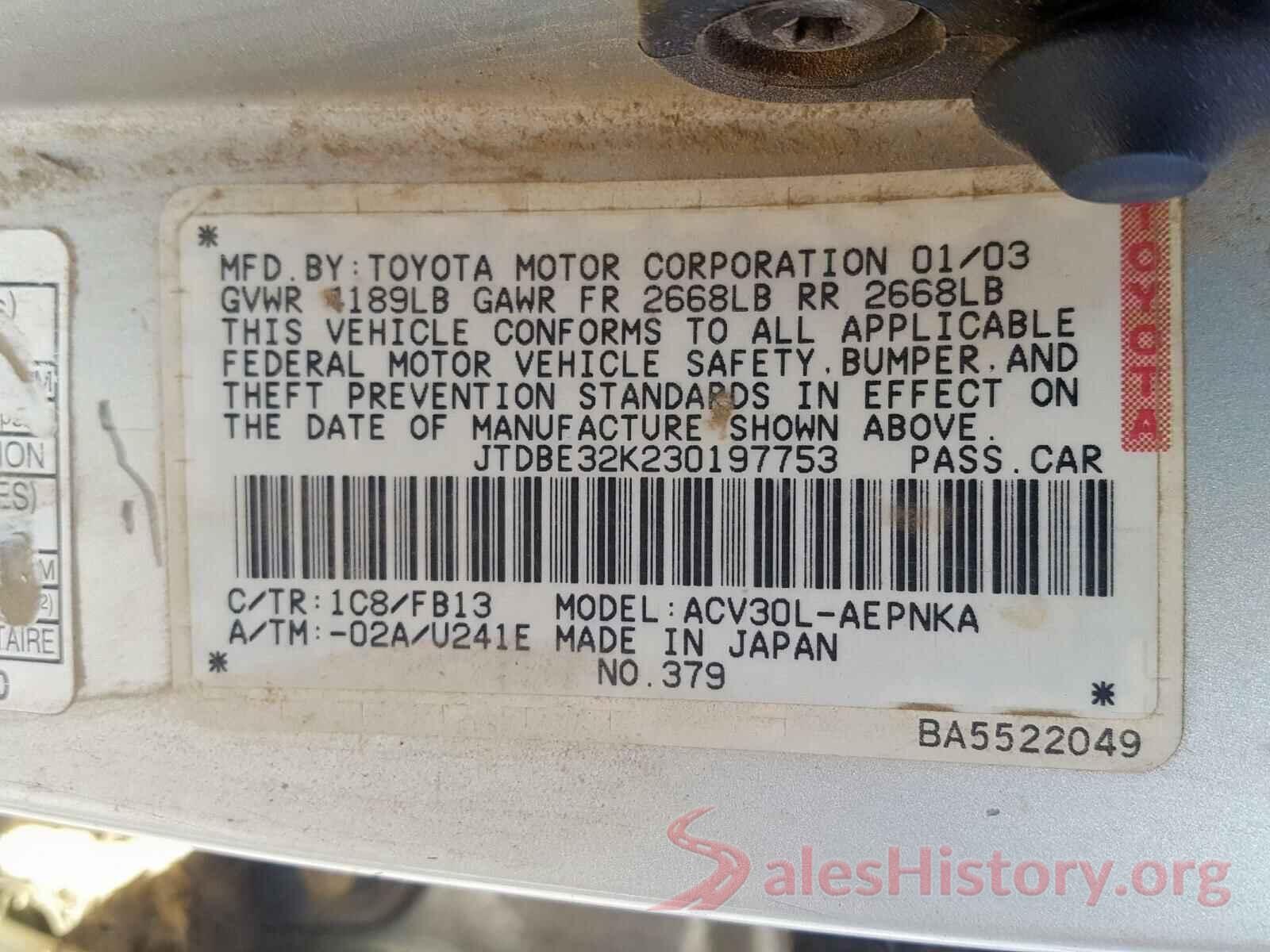 JTDP4RCE0LJ005177 2003 TOYOTA CAMRY