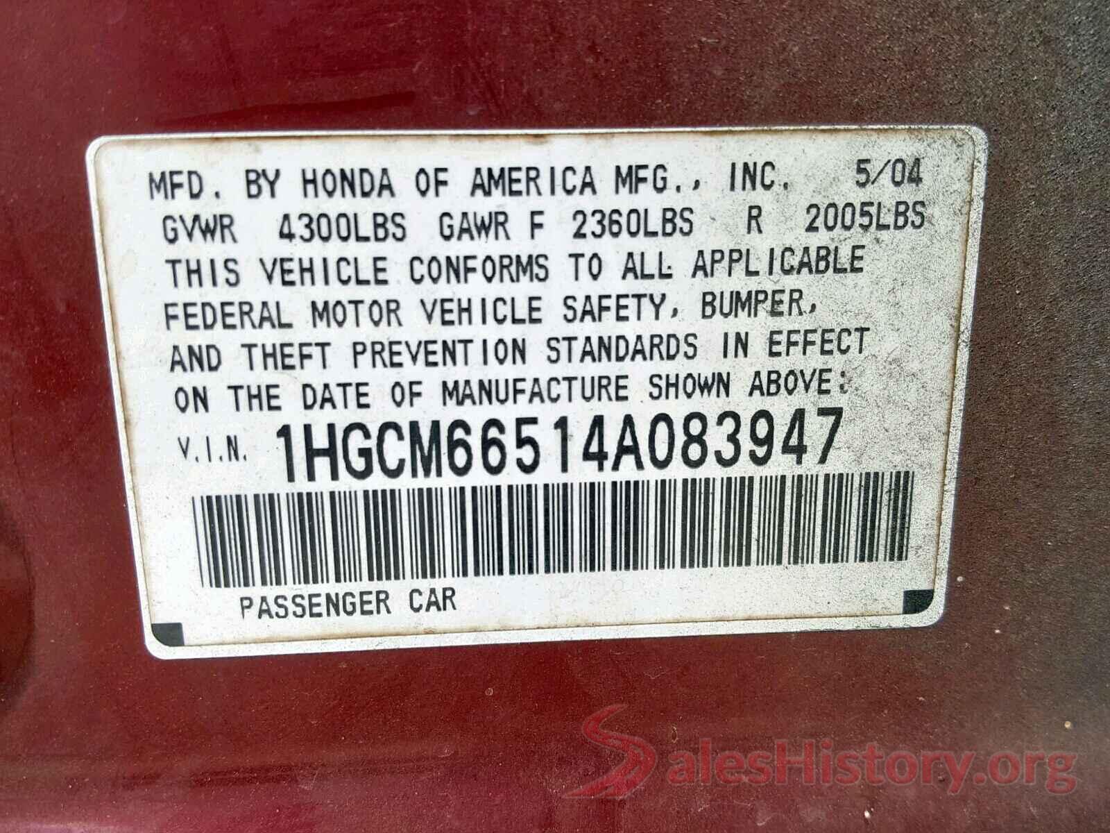 3VWC57BU2KM074220 2004 HONDA ACCORD EX