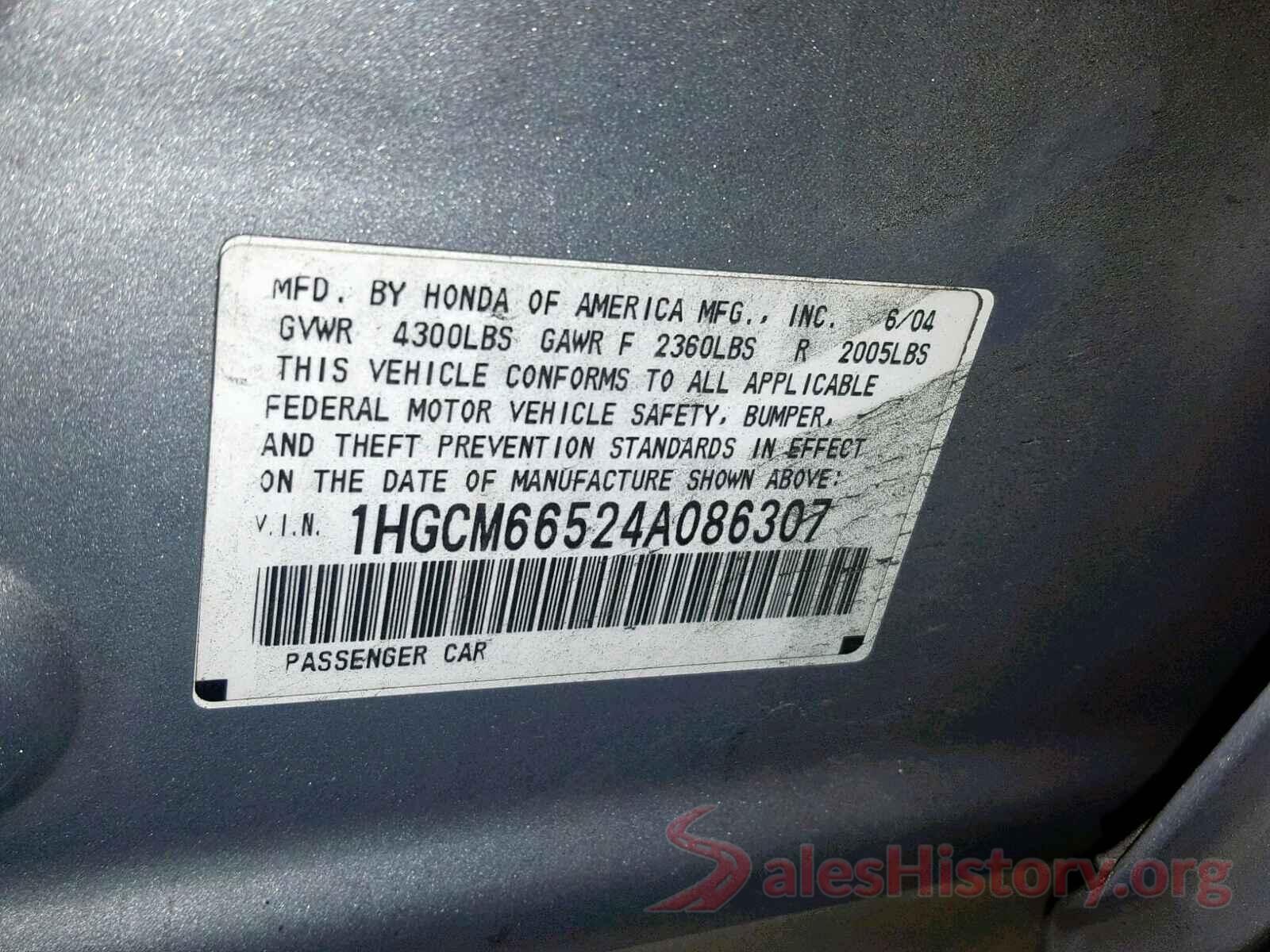 5YFEPRAE1LP086915 2004 HONDA ACCORD EX