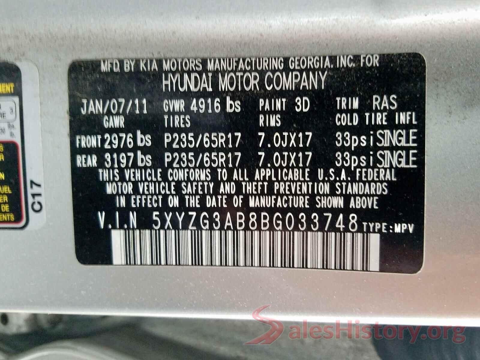 5XXGT4L36JG191247 2011 HYUNDAI SANTA FE