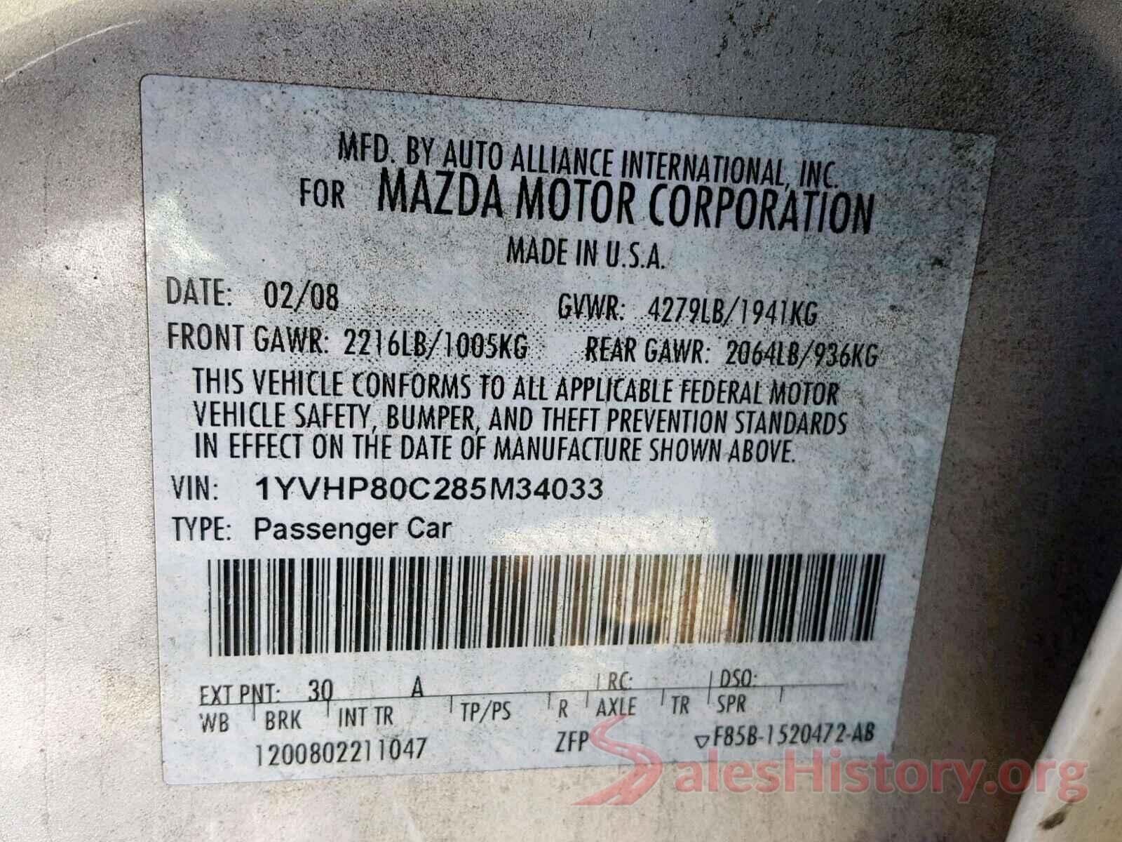 1N6DD0ER1KN792708 2008 MAZDA 6